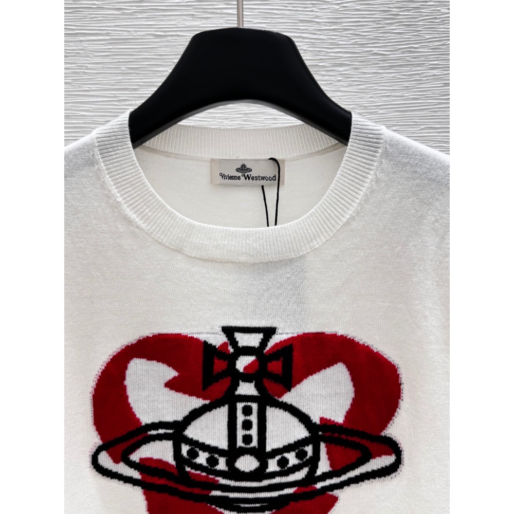 氣質系針織 Vivienne Westwood 上衣 土星提花修身針織短袖圓領彈力休閒顯瘦!愛心土星提花圓領針織短袖 顏-細節圖5