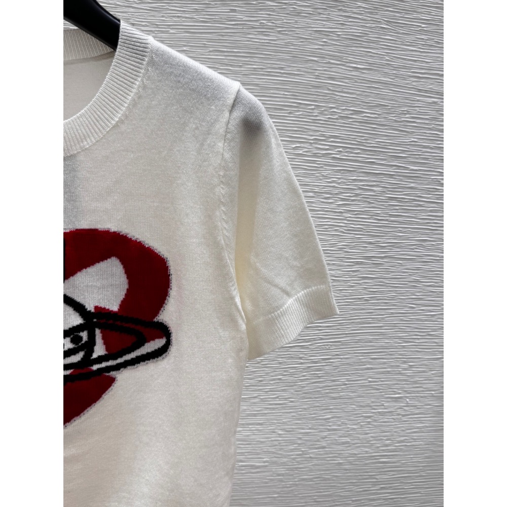 氣質系針織 Vivienne Westwood 上衣 土星提花修身針織短袖圓領彈力休閒顯瘦!愛心土星提花圓領針織短袖 顏-細節圖6