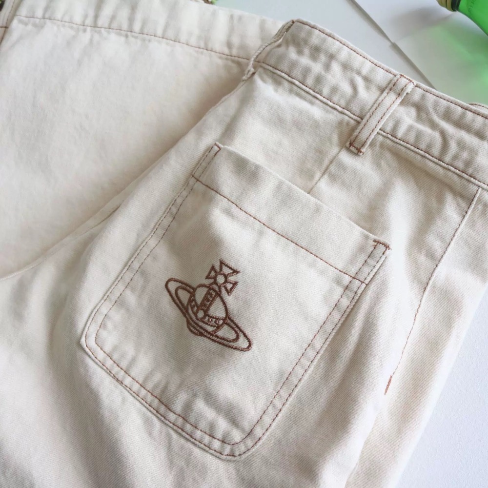 Vivienne Westwood 牛仔褲 土星刺繡牛仔褲女撞色明線漢麻褲 白色牛仔褲直筒褲 闊腿褲  ✔️國際運送約十-細節圖5
