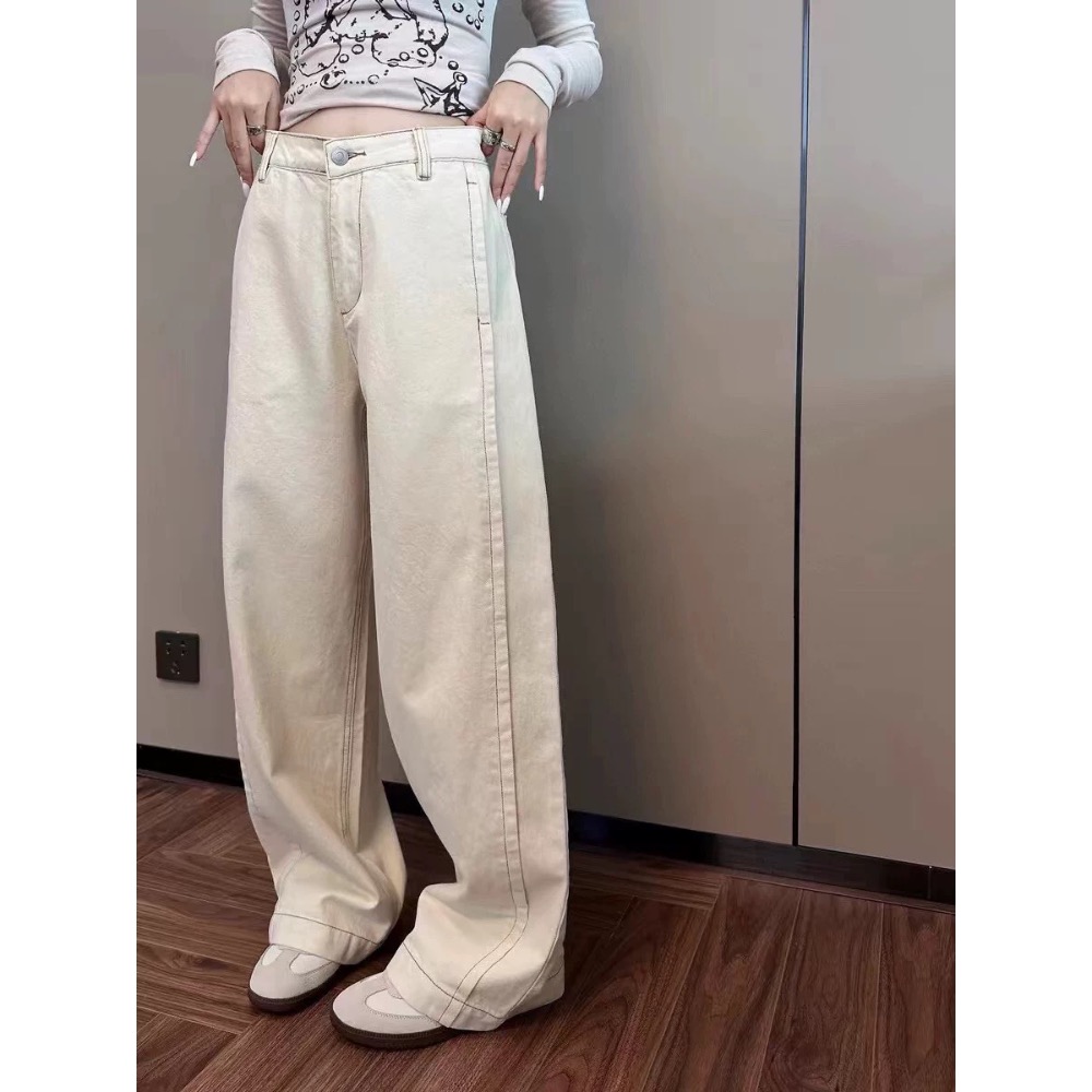 Vivienne Westwood 牛仔褲 土星刺繡牛仔褲女撞色明線漢麻褲 白色牛仔褲直筒褲 闊腿褲  ✔️國際運送約十-細節圖10
