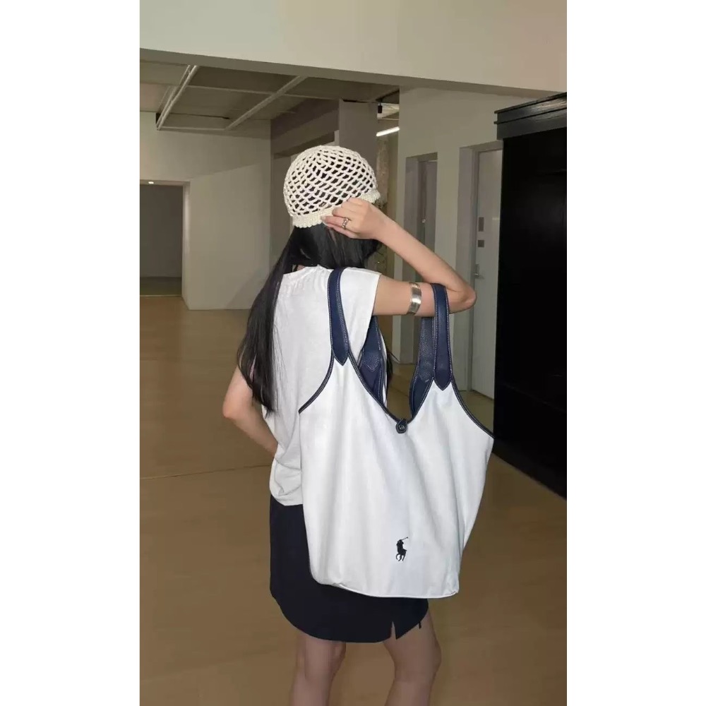 RL polo 好氣質水桶包 菜籃子 托特包 大容量單肩包 肩背包 帆布百搭水桶包包 實用不後悔款 女生必備包 因爲出國-細節圖2