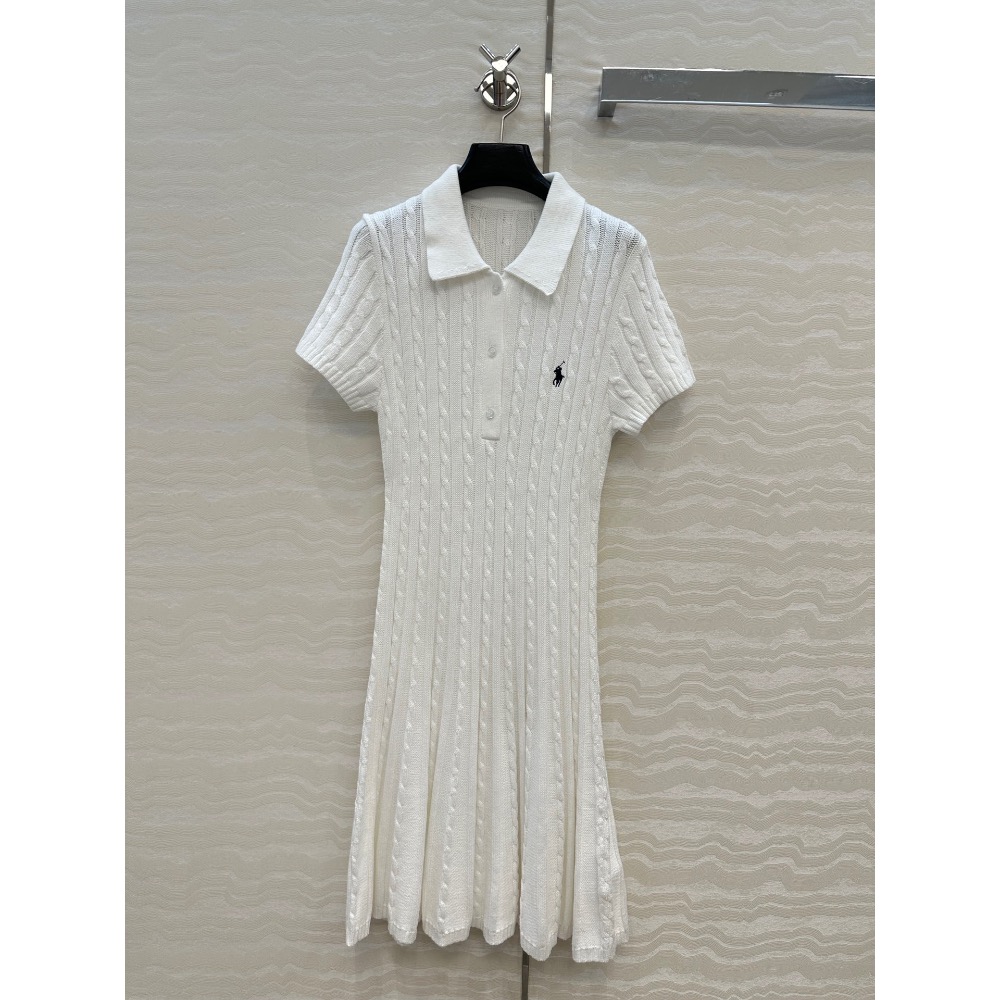 RL polo 小馬刺繡連身裙 洋裝，學院風針織polo領短袖連衣裙！絞花收腰A字裙擺工藝貫穿時髦高級感！純棉紗線質感超-細節圖3