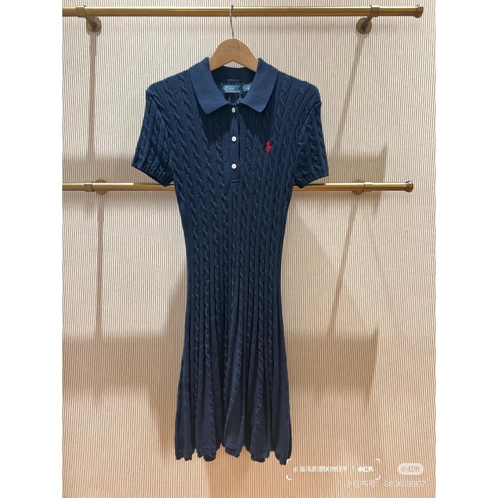 RL polo 小馬刺繡連身裙 洋裝，學院風針織polo領短袖連衣裙！絞花收腰A字裙擺工藝貫穿時髦高級感！純棉紗線質感超-細節圖7