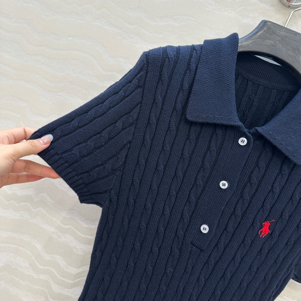 RL polo 小馬刺繡連身裙 洋裝，學院風針織polo領短袖連衣裙！絞花收腰A字裙擺工藝貫穿時髦高級感！純棉紗線質感超-細節圖8