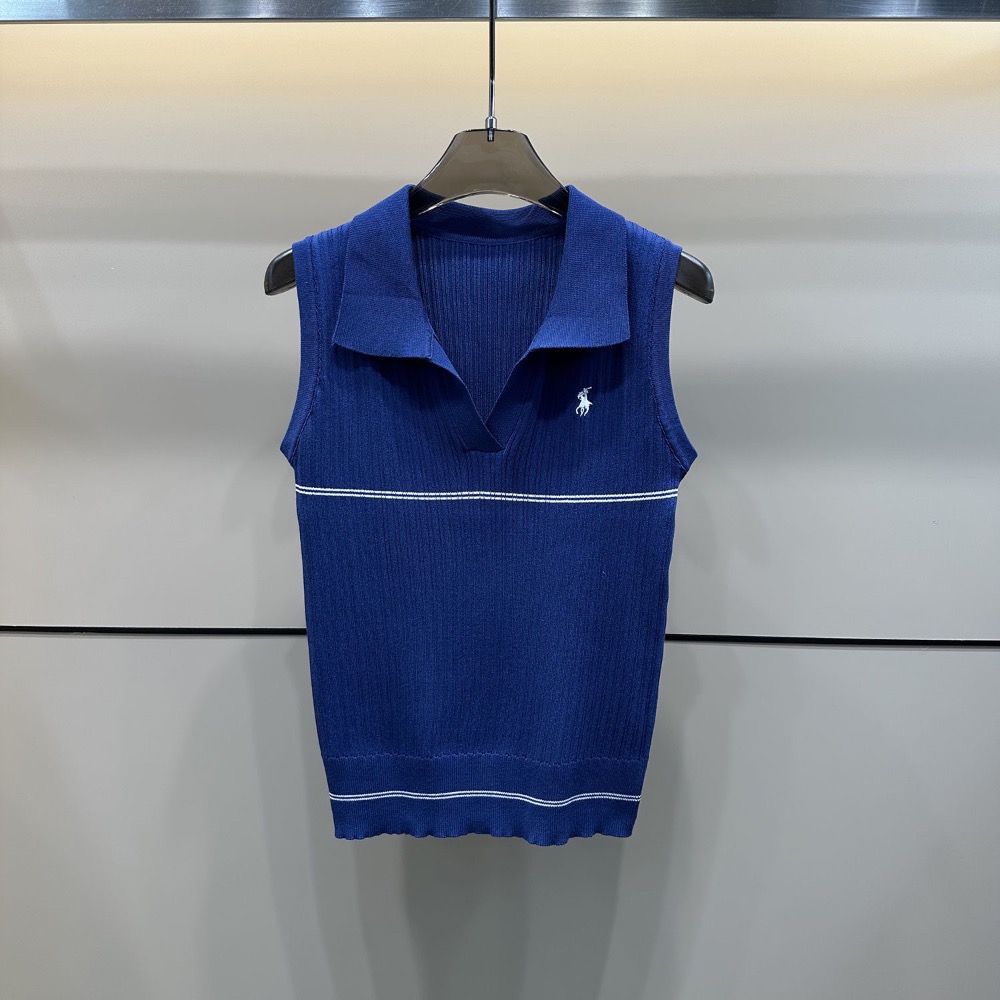 RL 無針織衫 polo上衣 小馬撞色polo領針織背心冰絲翻領T恤上衣 學院風刺繡格紋圓領針織無袖POLO針織衫 條紋-細節圖3