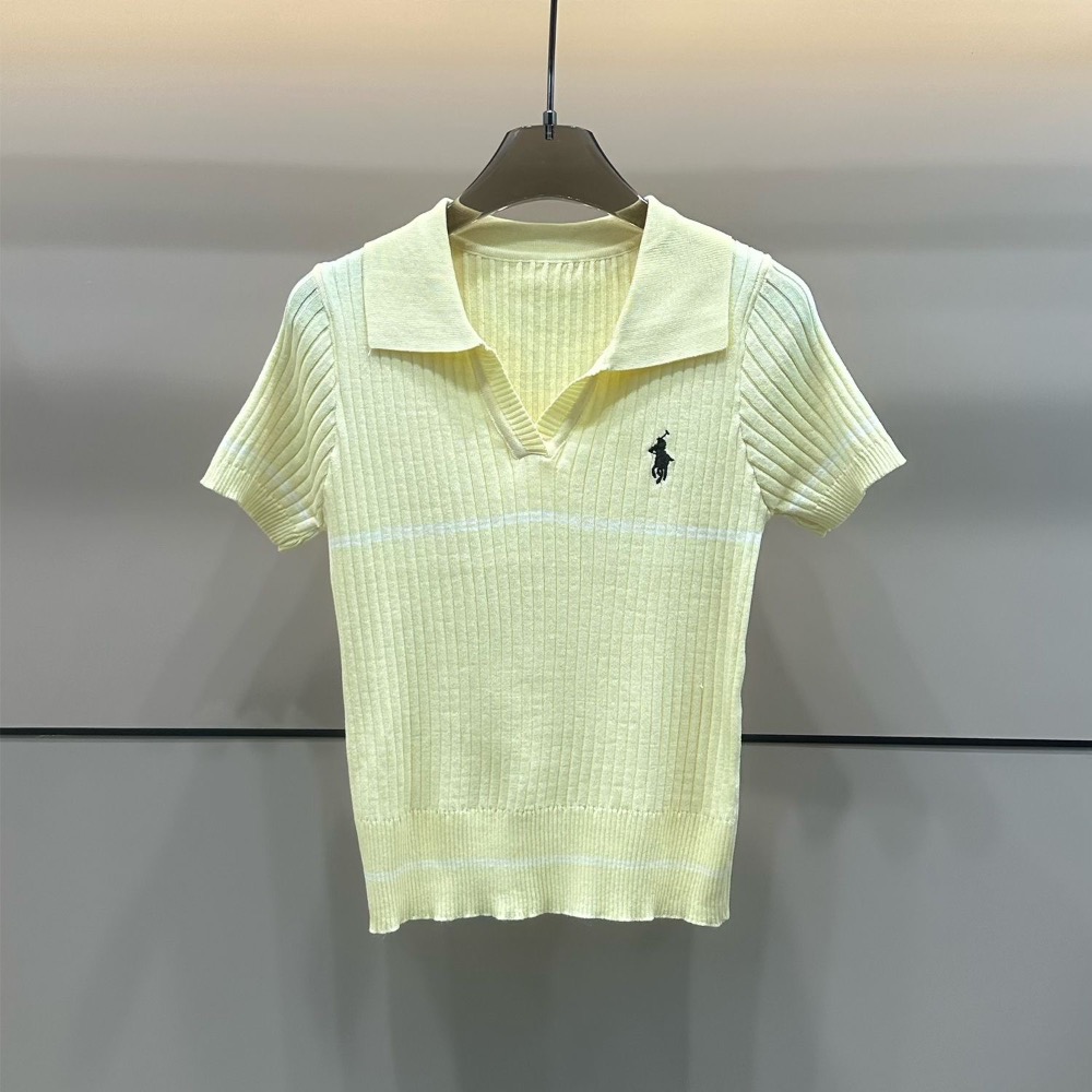 RL 短袖針織衫 polo上衣 小馬撞色polo領針織背心冰絲翻領T恤上衣 學院風刺繡格紋圓領針織短袖 POLO針織衫-細節圖3