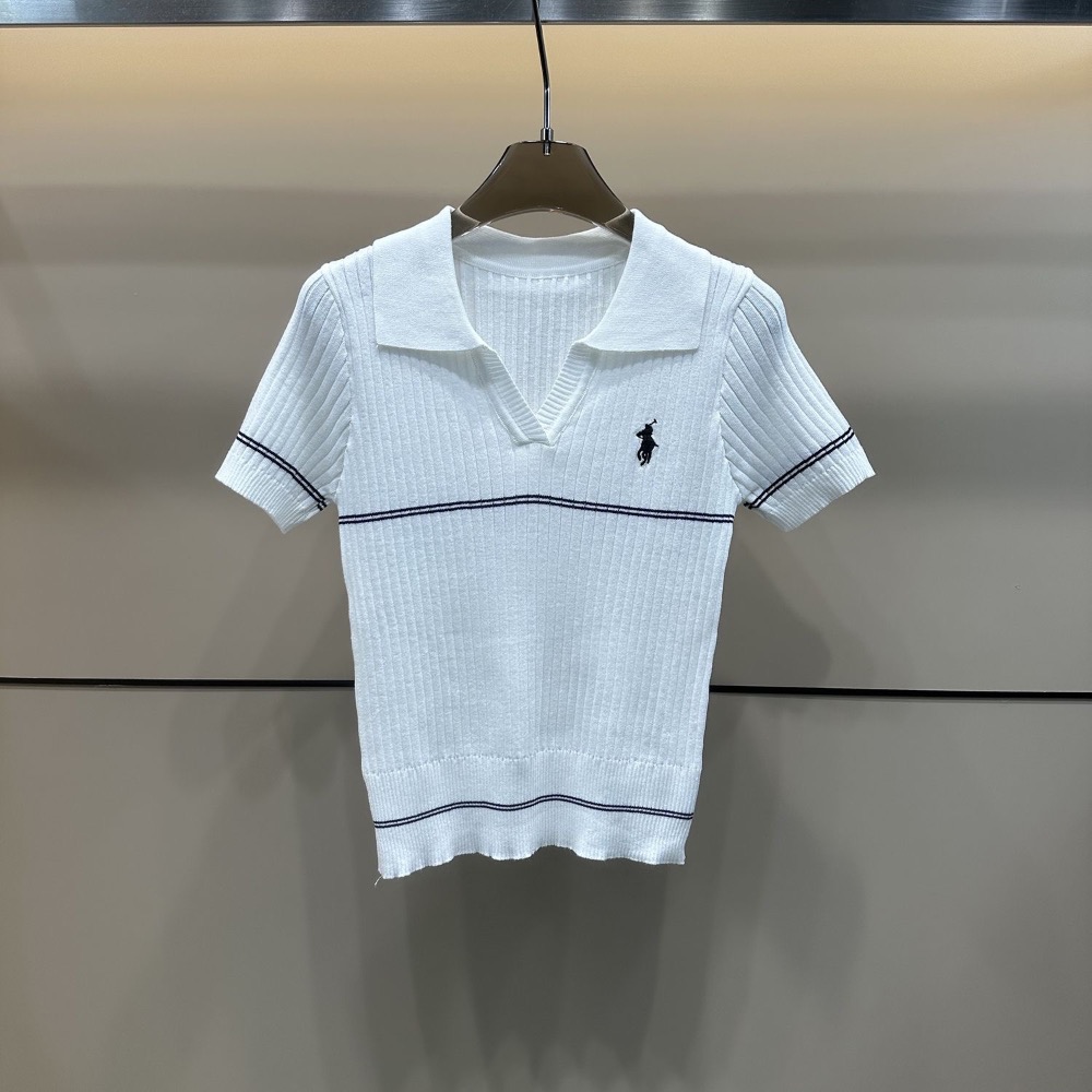RL 短袖針織衫 polo上衣 小馬撞色polo領針織背心冰絲翻領T恤上衣 學院風刺繡格紋圓領針織短袖 POLO針織衫-細節圖4