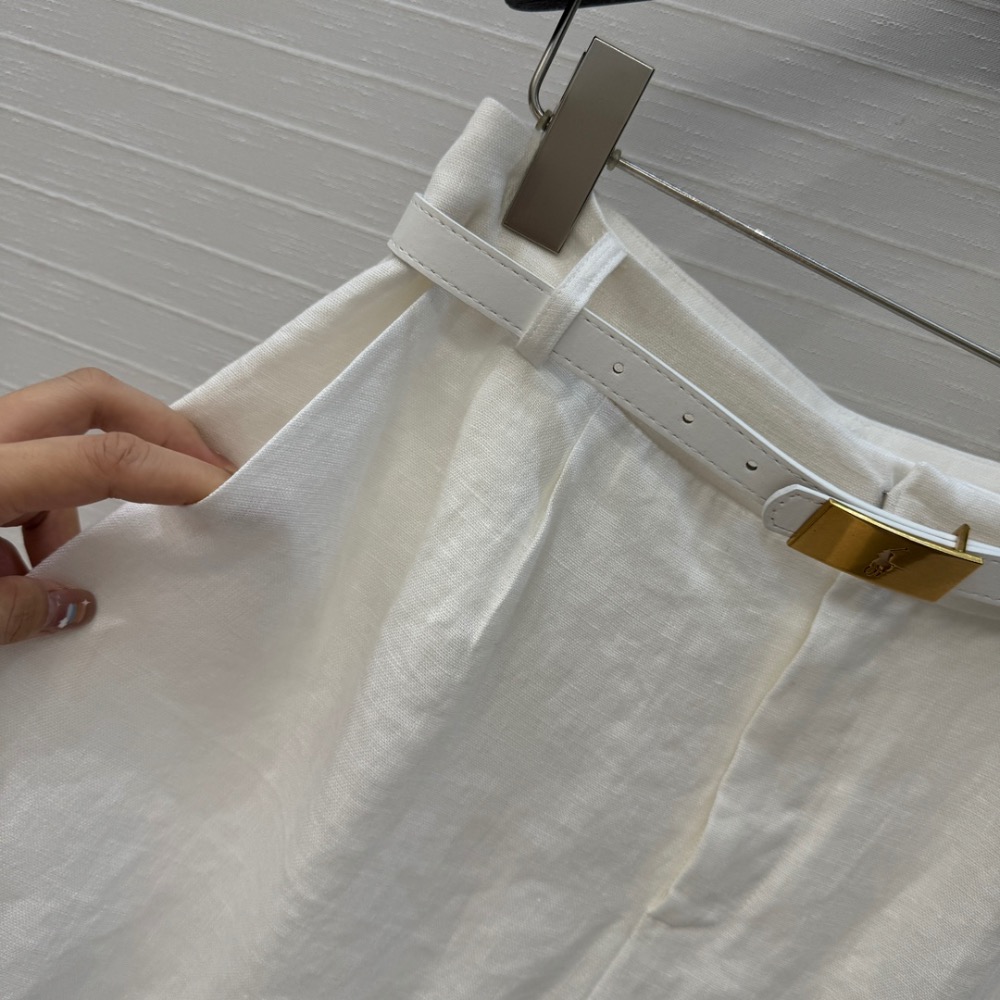 RL 休閒褲 短褲 寬松休閒 RL新品長期主義高智感穿搭！中高腰褶飾亞麻短褲！配送金屬扣腰袋上身知性大氣！慵懶隨性的高級-細節圖3