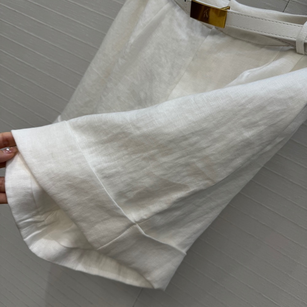 RL 休閒褲 短褲 寬松休閒 RL新品長期主義高智感穿搭！中高腰褶飾亞麻短褲！配送金屬扣腰袋上身知性大氣！慵懶隨性的高級-細節圖5