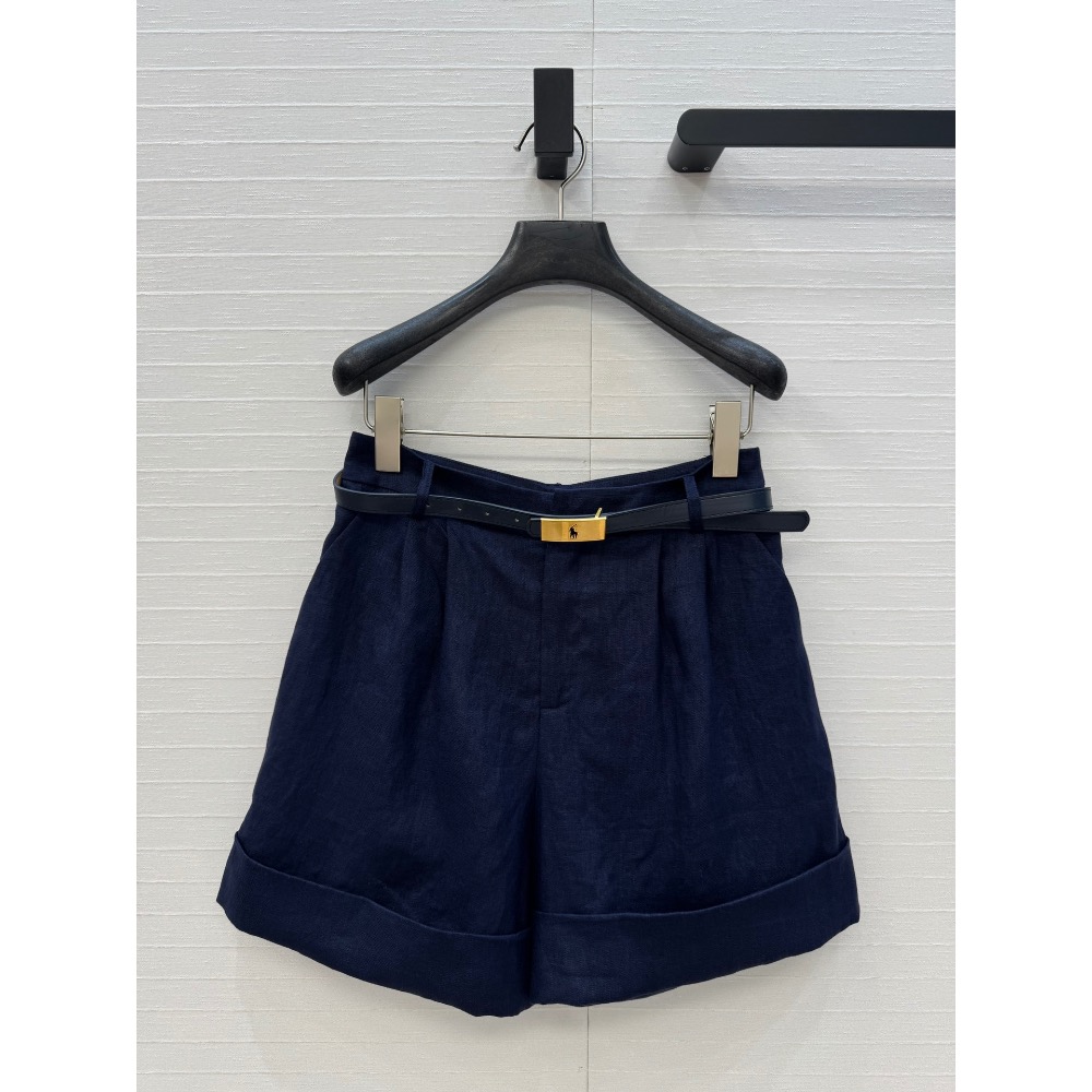 RL 休閒褲 短褲 寬松休閒 RL新品長期主義高智感穿搭！中高腰褶飾亞麻短褲！配送金屬扣腰袋上身知性大氣！慵懶隨性的高級-細節圖6