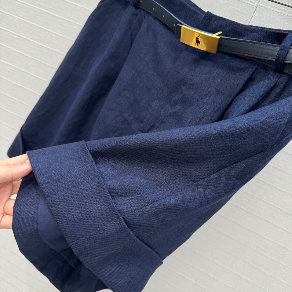 RL 休閒褲 短褲 寬松休閒 RL新品長期主義高智感穿搭！中高腰褶飾亞麻短褲！配送金屬扣腰袋上身知性大氣！慵懶隨性的高級-細節圖8