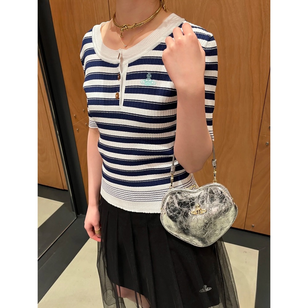 Vivienne Westwood 張元英款短袖針織衫 上衣 學院風圓領針織短袖 針織衫 條紋上衣 清爽有氣質   ✔️-細節圖7