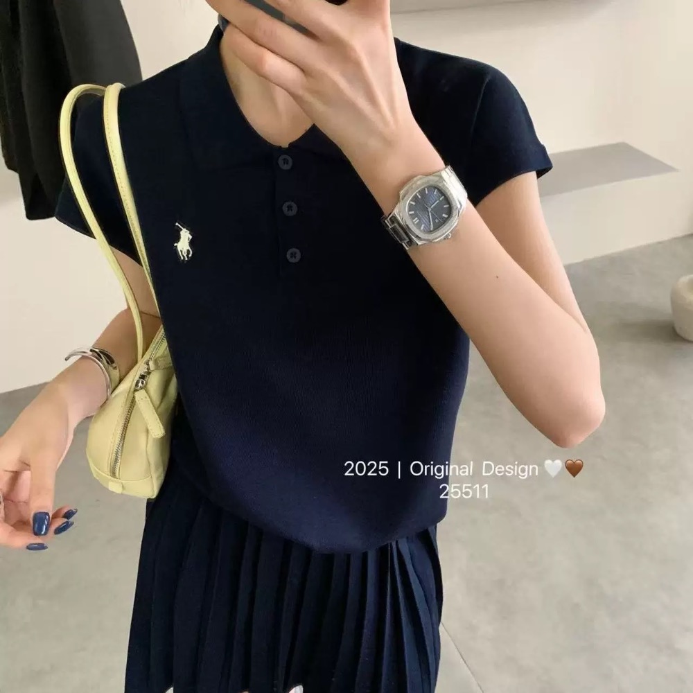 RL 套裝 短裙 針織衫 polo領冰絲針織衫半身裙兩件套裝 經典款戰馬美式復古小馬標上衣+百褶短裙 清爽有氣質 永遠經-細節圖3