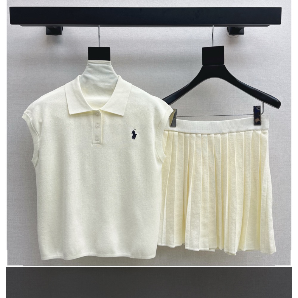 RL 套裝 短裙 針織衫 polo領冰絲針織衫半身裙兩件套裝 經典款戰馬美式復古小馬標上衣+百褶短裙 清爽有氣質 永遠經-細節圖7