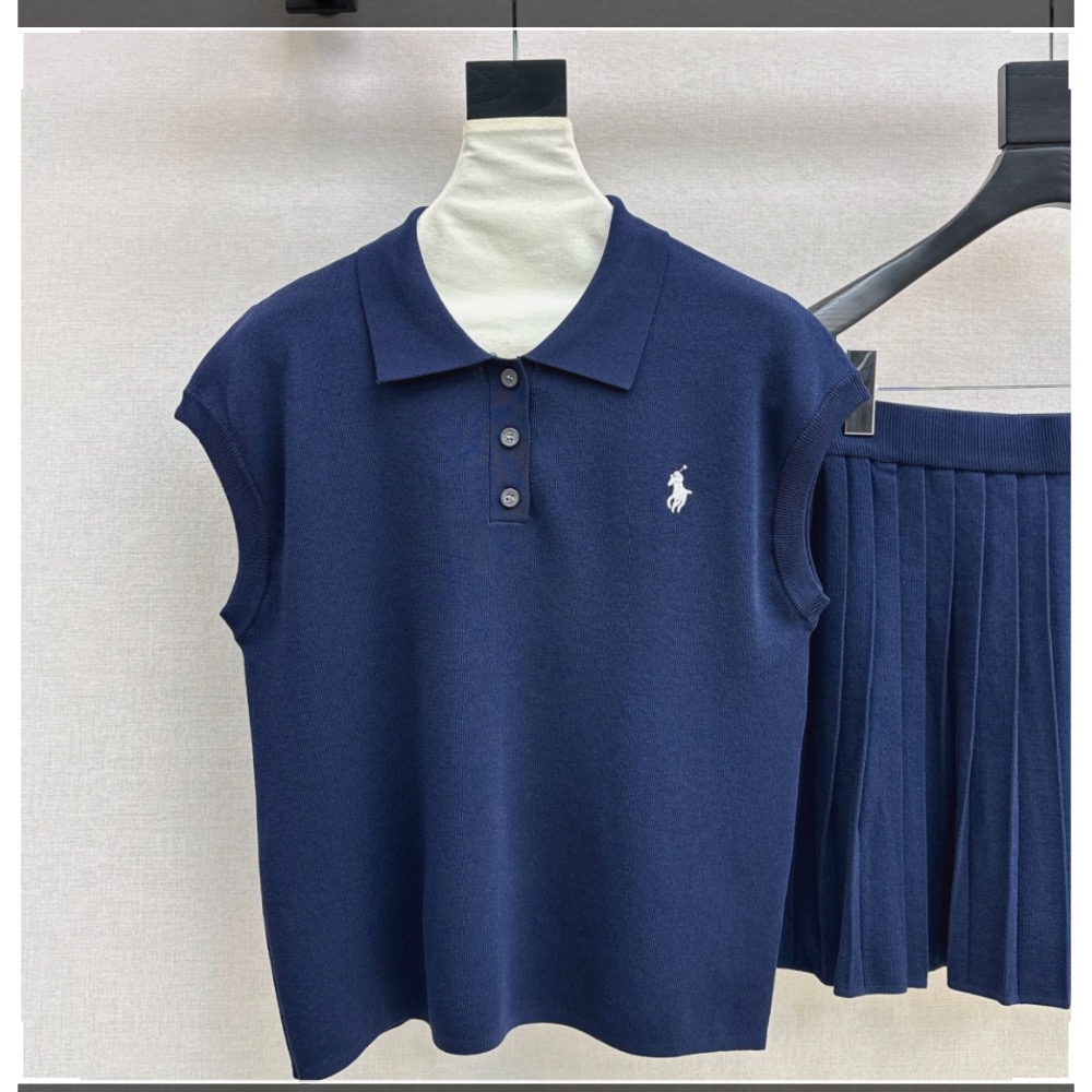 RL 套裝 短裙 針織衫 polo領冰絲針織衫半身裙兩件套裝 經典款戰馬美式復古小馬標上衣+百褶短裙 清爽有氣質 永遠經-細節圖8