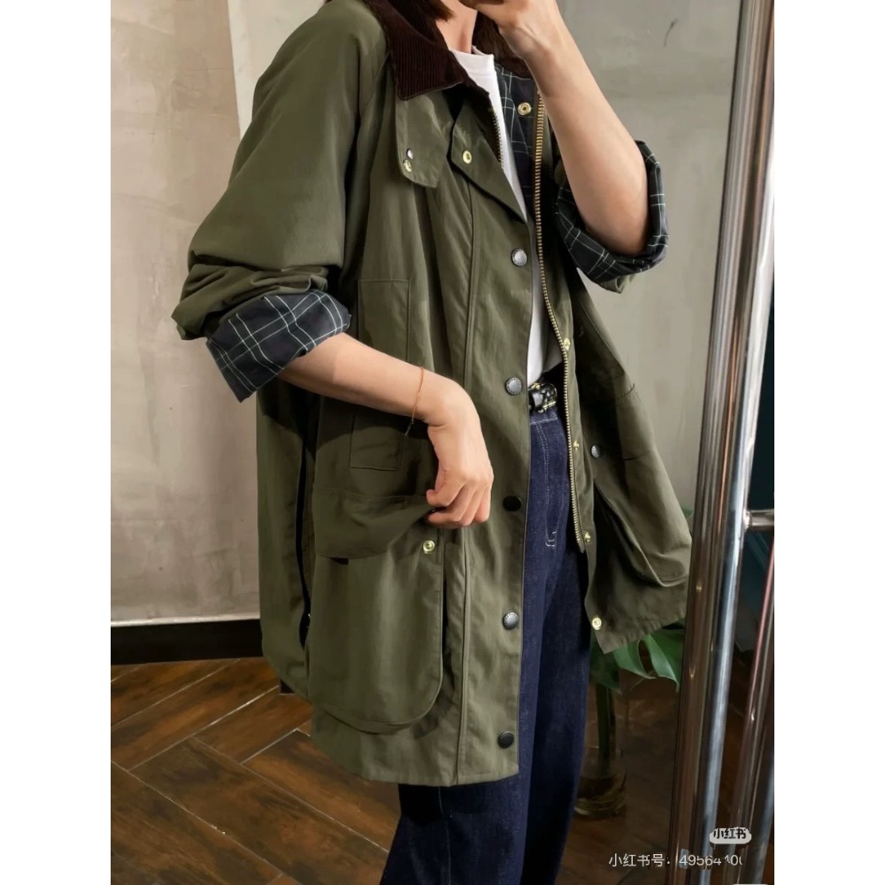 Barbour 大衣 風衣 外套 好氣質 好顯瘦 联名spick span 复古工装无蜡外套风衣中长款秋冬 再經典不過了-細節圖2