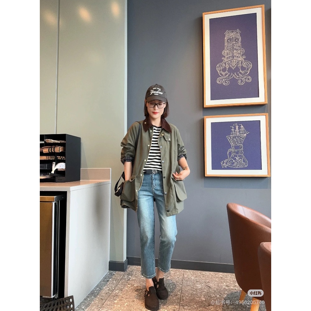 Barbour 大衣 風衣 外套 好氣質 好顯瘦 联名spick span 复古工装无蜡外套风衣中长款秋冬 再經典不過了-細節圖4