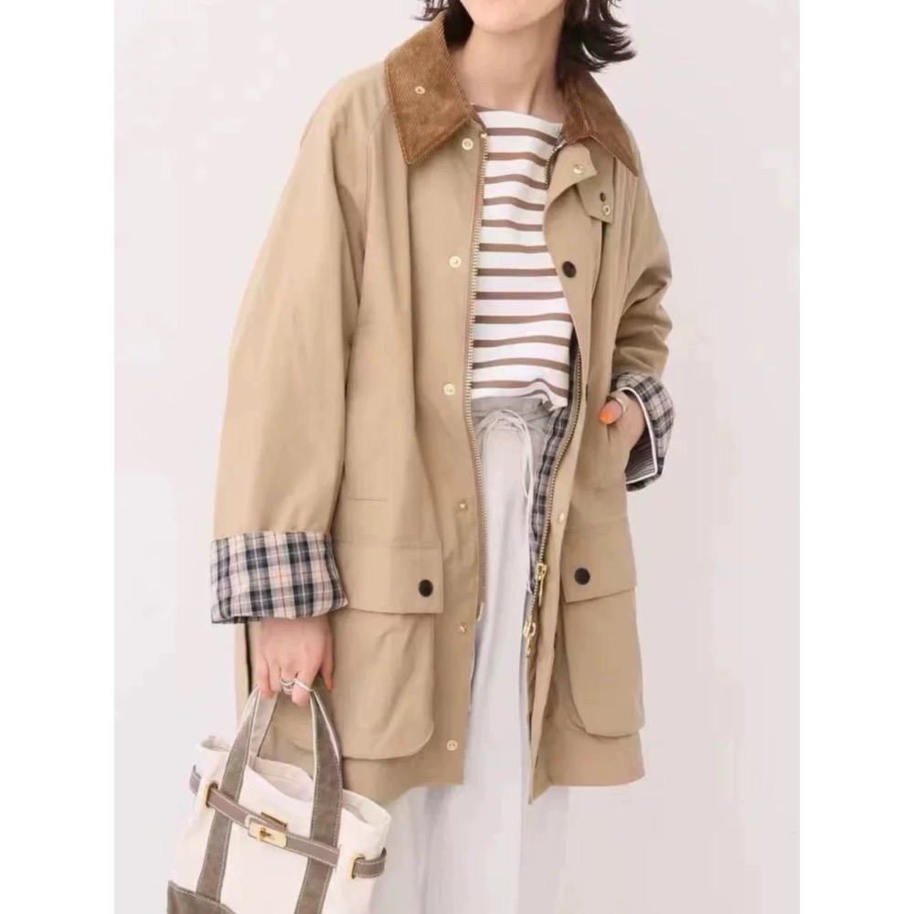 Barbour 大衣 風衣 外套 好氣質 好顯瘦 联名spick span 复古工装无蜡外套风衣中长款秋冬 再經典不過了-細節圖6