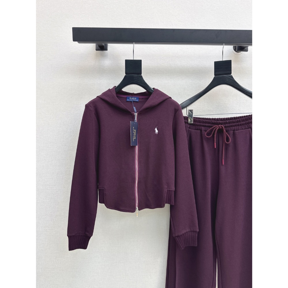 RL polo 套裝 連帽外套 棉外套 衛衣 闊腿褲 休閒褲 小短款拉長比例 連帽外套+直筒褲 重磅logo標識點綴 帥-細節圖2