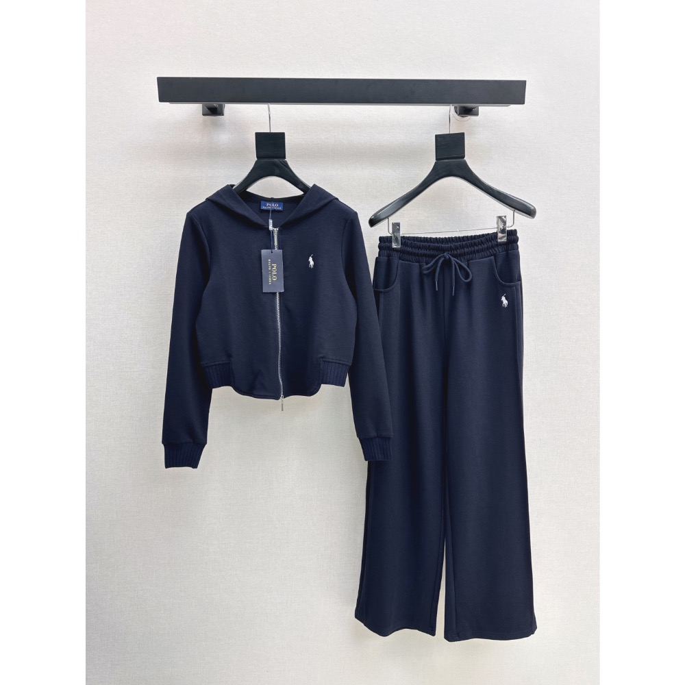 RL polo 套裝 連帽外套 棉外套 衛衣 闊腿褲 休閒褲 小短款拉長比例 連帽外套+直筒褲 重磅logo標識點綴 帥-細節圖5