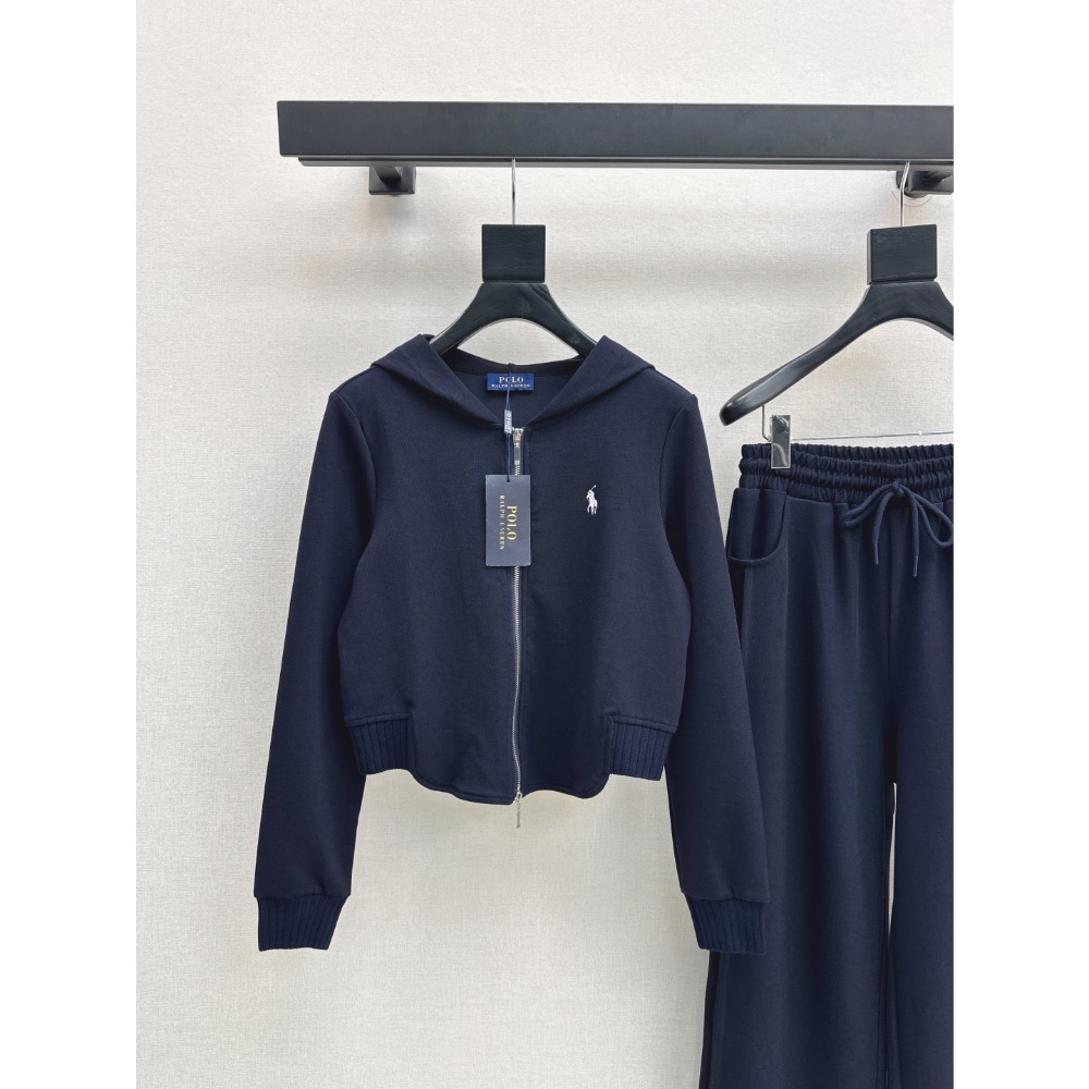 RL polo 套裝 連帽外套 棉外套 衛衣 闊腿褲 休閒褲 小短款拉長比例 連帽外套+直筒褲 重磅logo標識點綴 帥-細節圖6