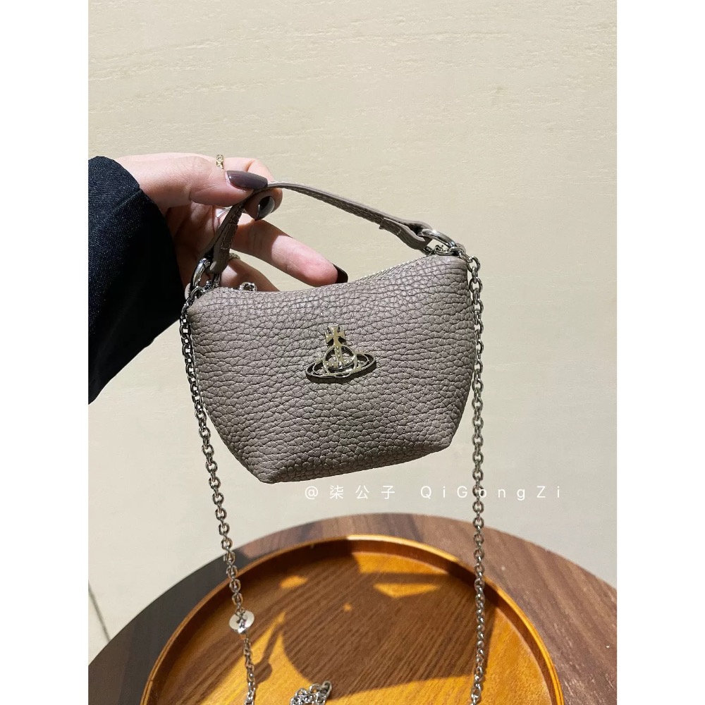 敲口愛小物包 小收納包Vivienne Westwood 小水餃束口包 真皮土星鏈條包迷你手拎小包單肩斜挎包零錢包口紅包-細節圖4