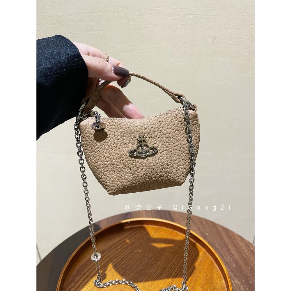 敲口愛小物包 小收納包Vivienne Westwood 小水餃束口包 真皮土星鏈條包迷你手拎小包單肩斜挎包零錢包口紅包-細節圖5