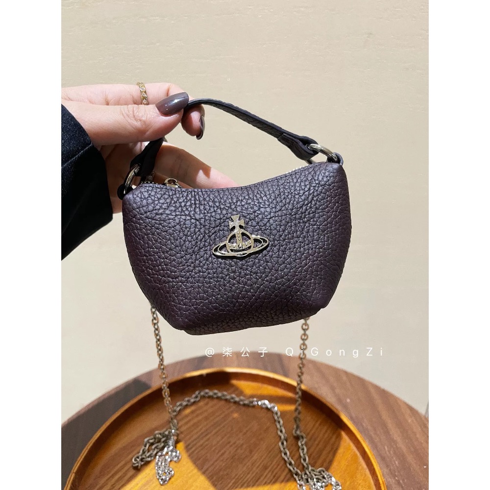 敲口愛小物包 小收納包Vivienne Westwood 小水餃束口包 真皮土星鏈條包迷你手拎小包單肩斜挎包零錢包口紅包-細節圖6