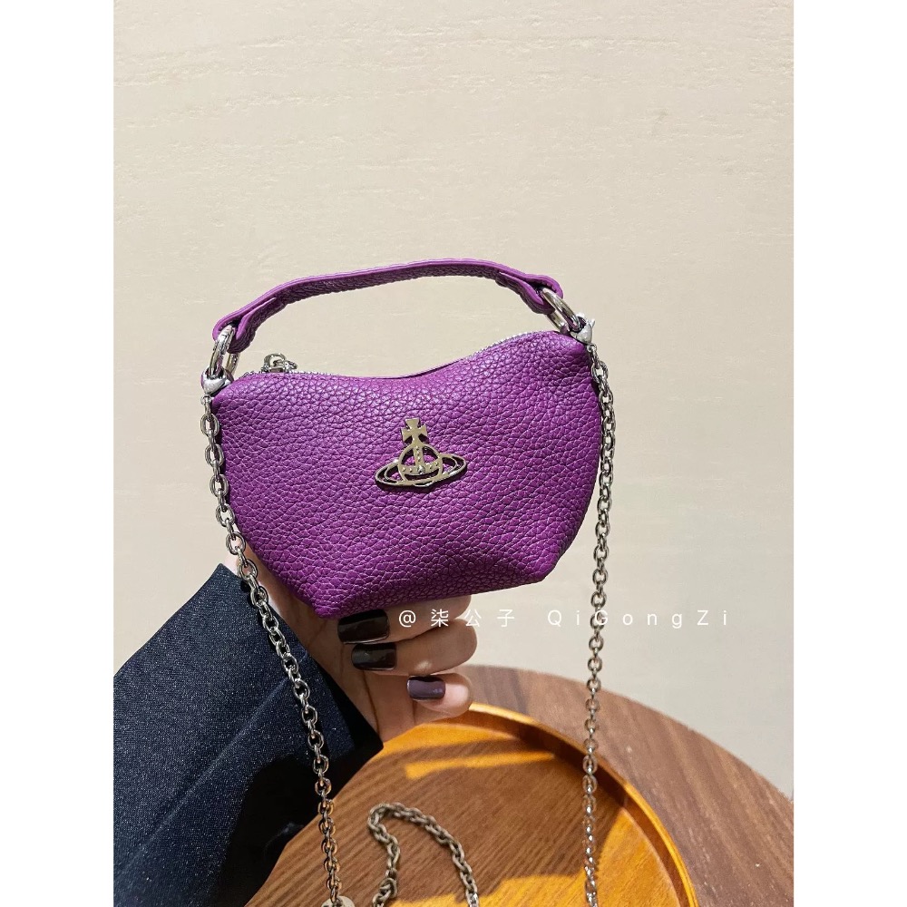 敲口愛小物包 小收納包Vivienne Westwood 小水餃束口包 真皮土星鏈條包迷你手拎小包單肩斜挎包零錢包口紅包-細節圖7