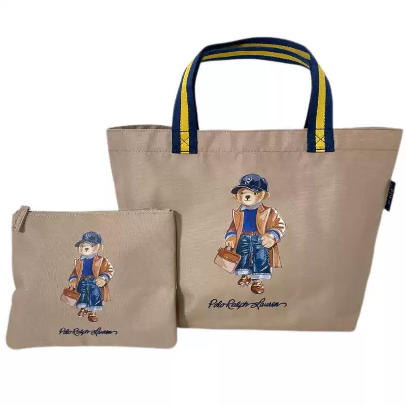 RL polo 肩背包單肩包購物袋托特包大包 小熊拼色帆布包 附零錢小包 可愛萌個性熊bear通勤外出都方便 好氣質-細節圖2