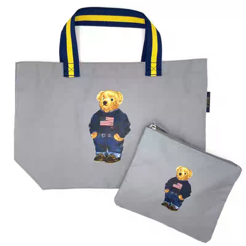 RL polo 肩背包單肩包購物袋托特包大包 小熊拼色帆布包 附零錢小包 可愛萌個性熊bear通勤外出都方便 好氣質-細節圖3