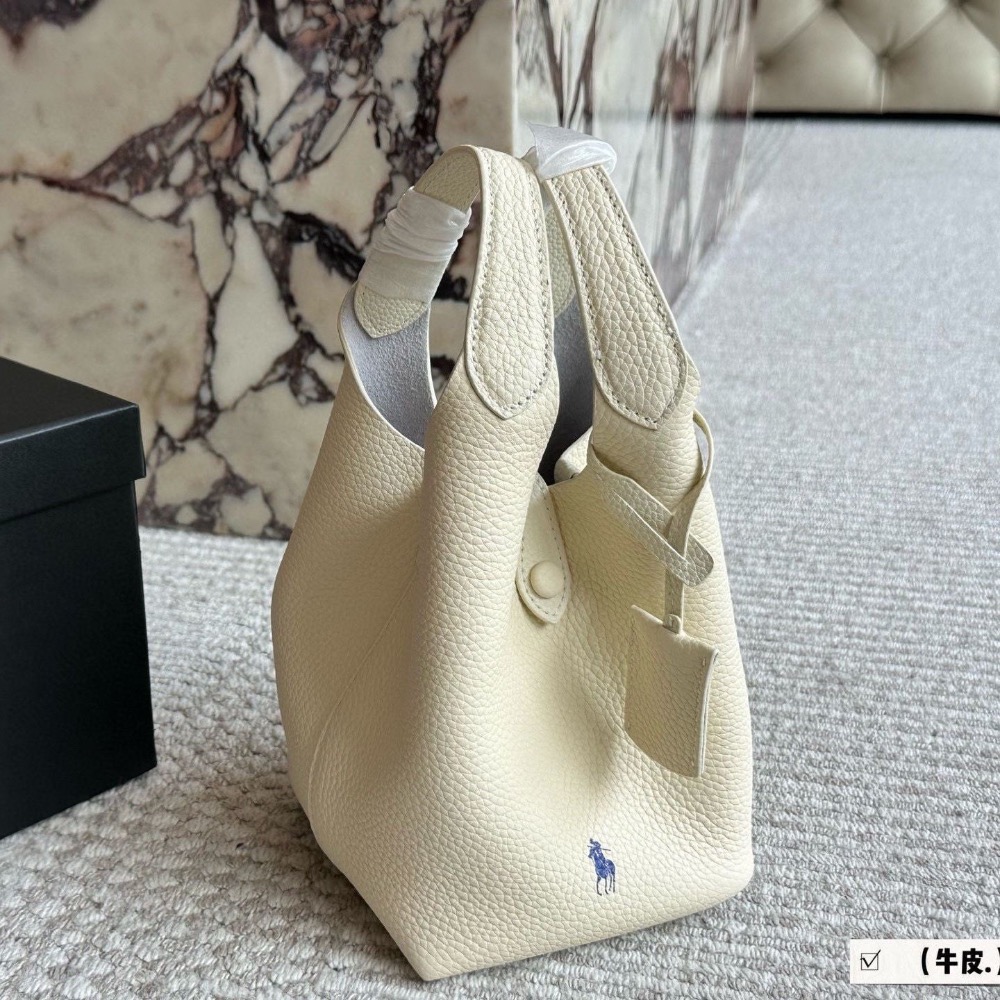 RL polo 好氣質水桶包 菜藍子手提包 肩背包 斜背包 牛皮手提包 真皮高級感托特包  小：6980元 大：1080-細節圖6