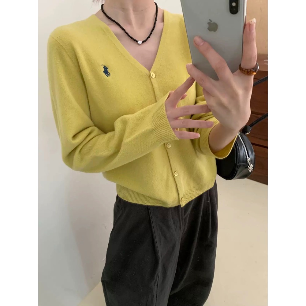 RL polo 羊毛針織外套 好氣質溫柔小外套，經典小馬刺繡，薄款修身V领上衣，百搭很推👍  ✔國際運送約十幾天，可以-細節圖3