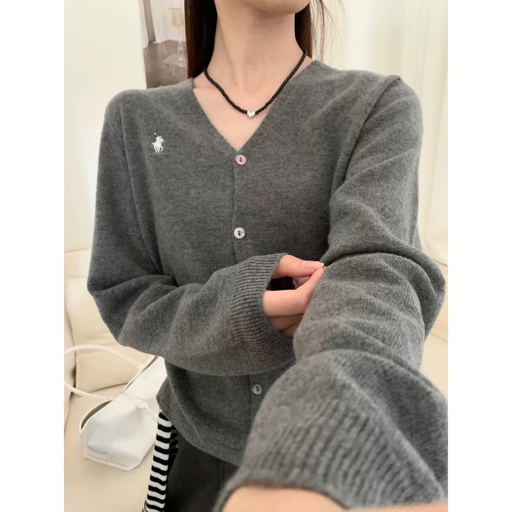 RL polo 羊毛針織外套 好氣質溫柔小外套，經典小馬刺繡，薄款修身V领上衣，百搭很推👍  ✔國際運送約十幾天，可以-細節圖5