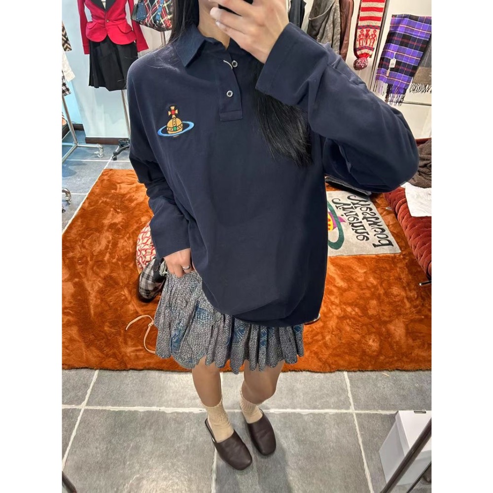 Vivienne Westwood polo衫 上衣 T恤 經典土星刺繡 好氣質 甜酷少女感 新款學院風土星環刺繡pol-細節圖3
