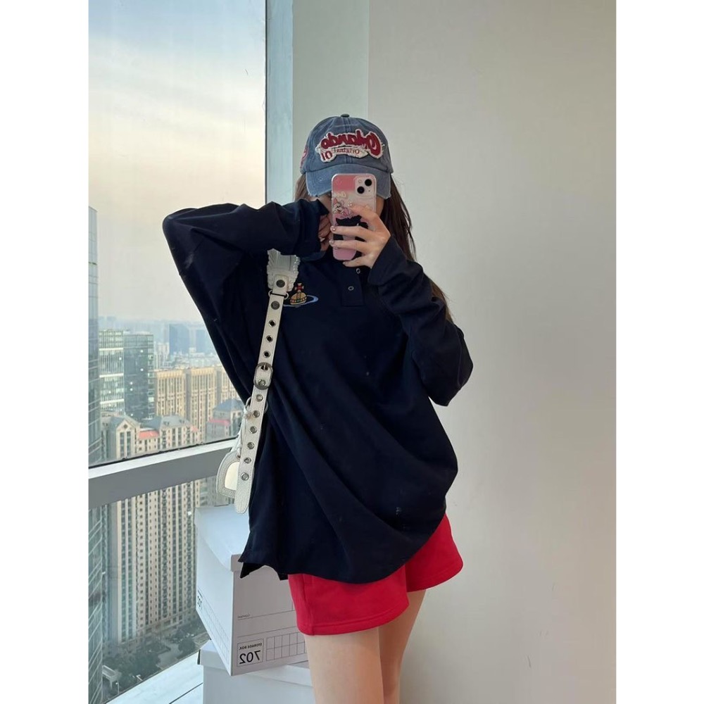 Vivienne Westwood polo衫 上衣 T恤 經典土星刺繡 好氣質 甜酷少女感 新款學院風土星環刺繡pol-細節圖4