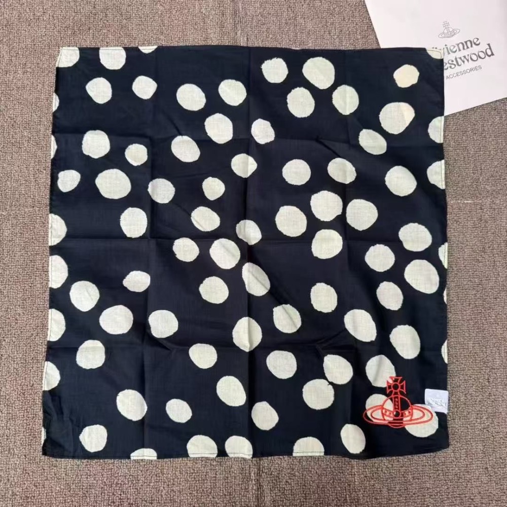 Vivienne Westwoo手帕 經典字母絲巾 領巾 髮帶 氣質頭巾時尚 百搭絲巾 圍巾 裝飾領巾 波點綁包綁手柄-細節圖8