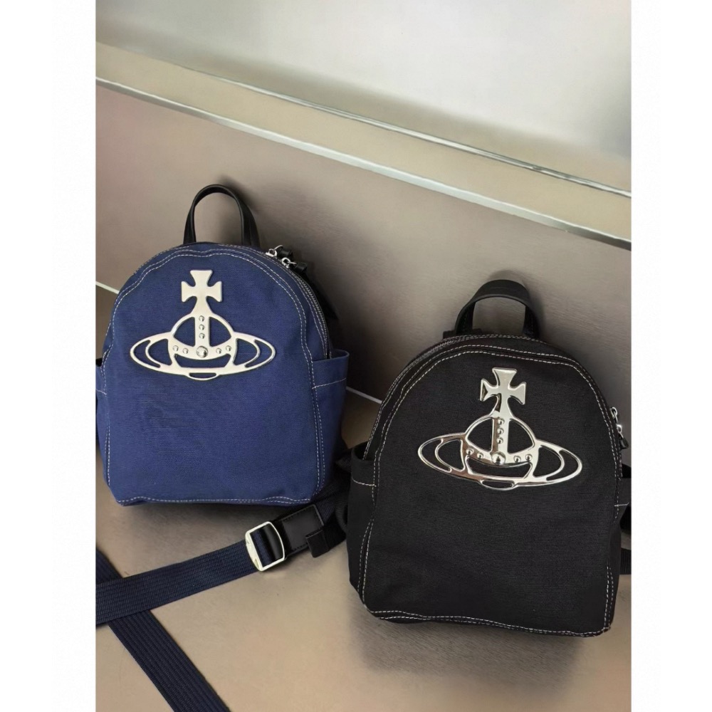 Vivienne Westwood 土星 小後背包 雙肩包 帆布車縫線大容量 又潮又Q 好實用❤️男女同款土星牛仔包帆布-細節圖3