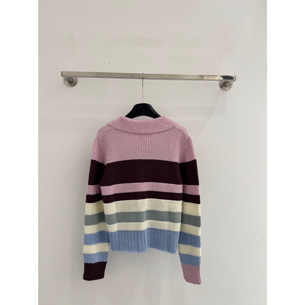 Vivienne Westwood 經典土星圖案刺繡毛衣 撞色寬條紋設計 配色很好看 採用翻領設計 版型寬松休閒 以撞色-細節圖5