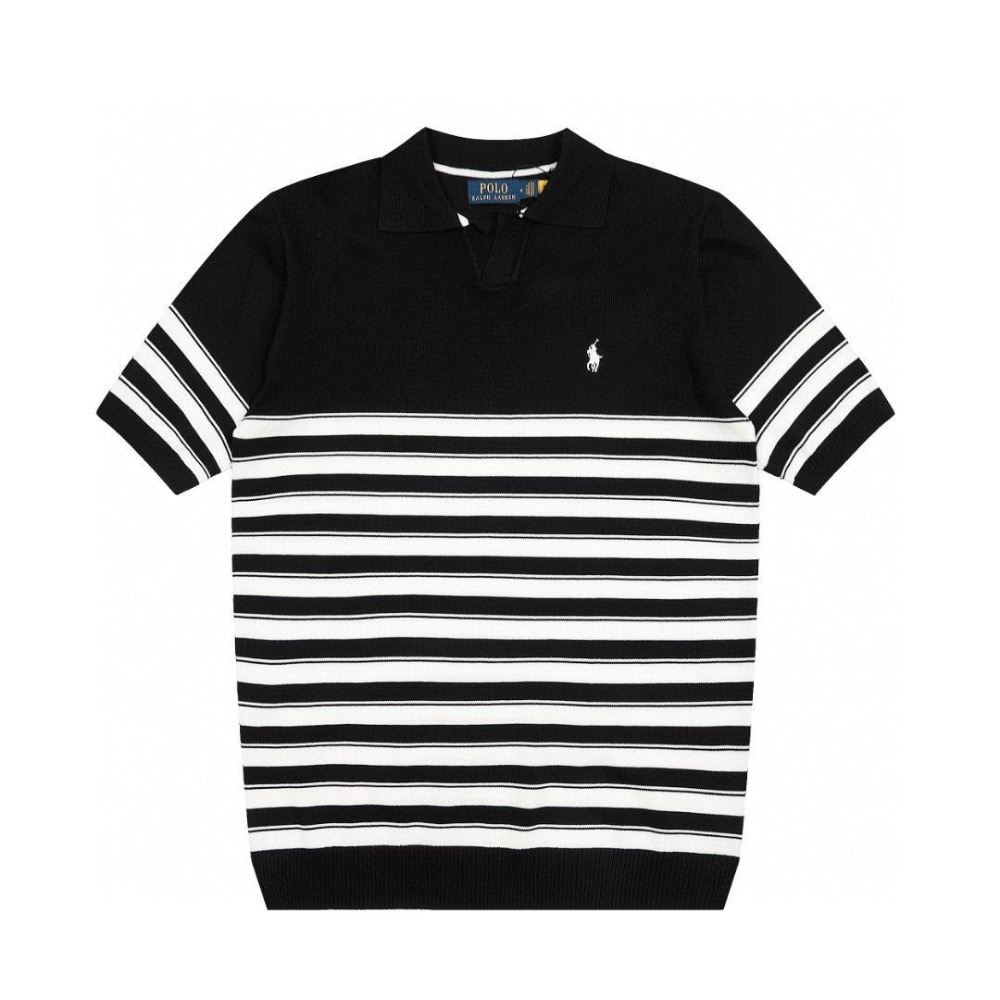 RL polo 針織衫 T恤 上衣，小馬刺繡條紋針織POLO短袖，採細緻針織材質，柔軟親膚不悶熱，小V領設計修飾頸線更俐-細節圖2