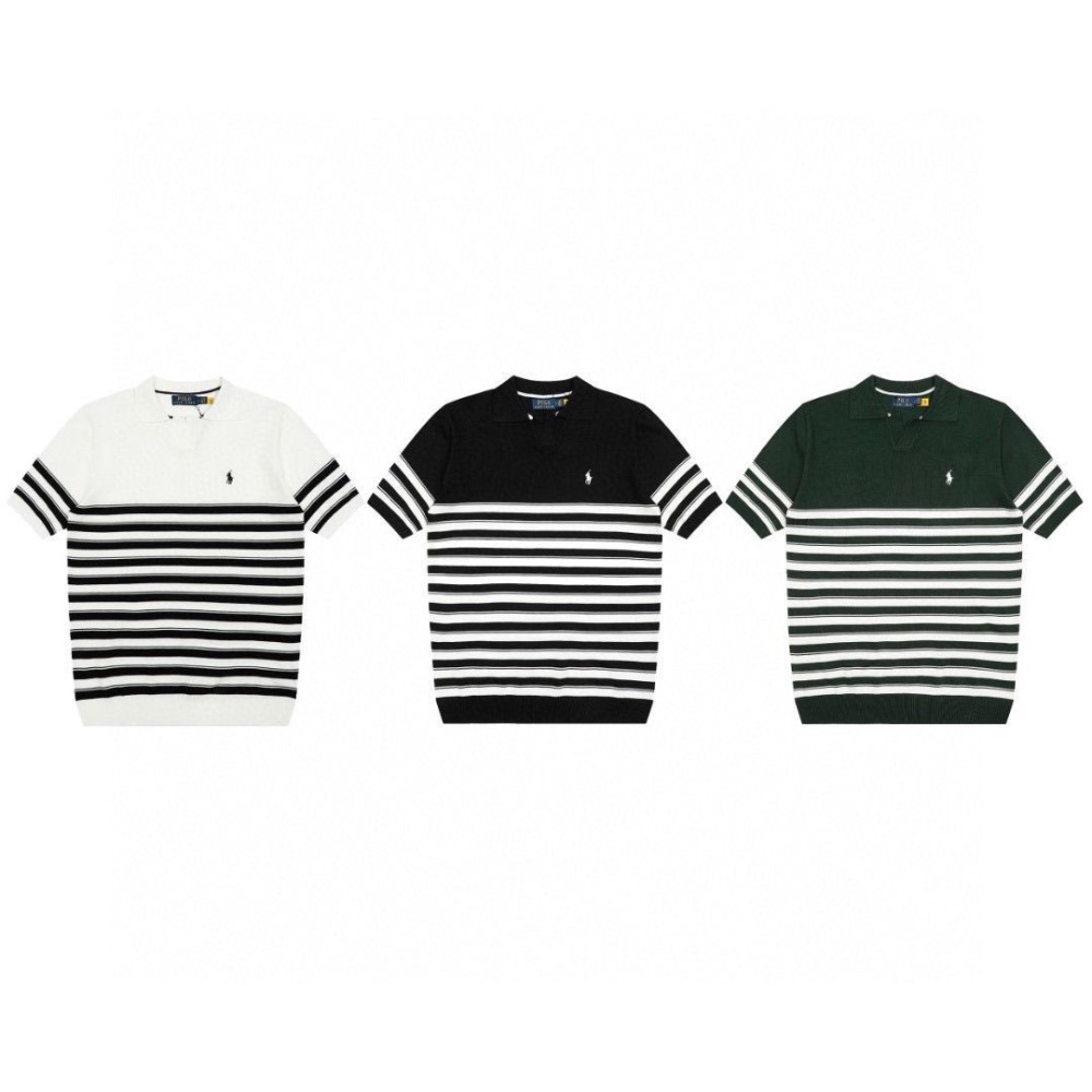 RL polo 針織衫 T恤 上衣，小馬刺繡條紋針織POLO短袖，採細緻針織材質，柔軟親膚不悶熱，小V領設計修飾頸線更俐-細節圖6