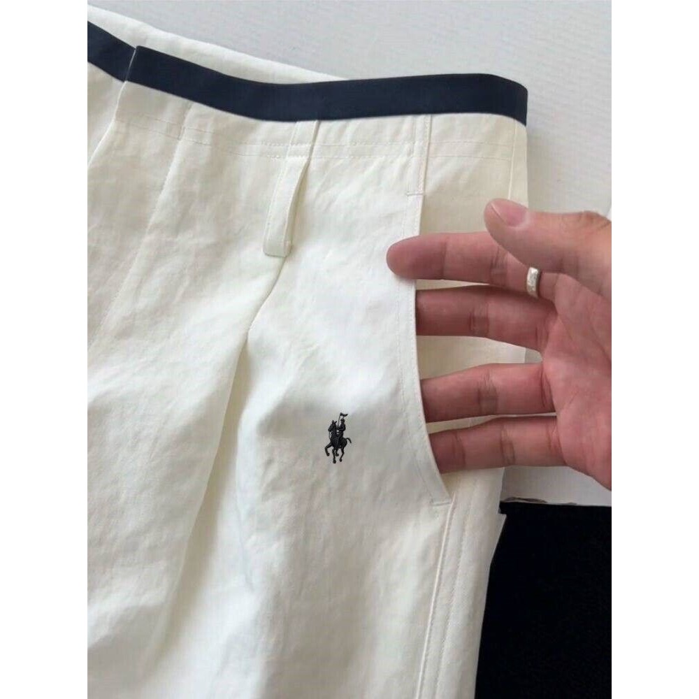 RL polo 闊腿褲 長褲 寛管褲 休閒褲，遮肉垂感寬鬆，小馬刺繡休閒長褲，簡約白色系搭配經典黑色小馬Logo，低調又-細節圖3