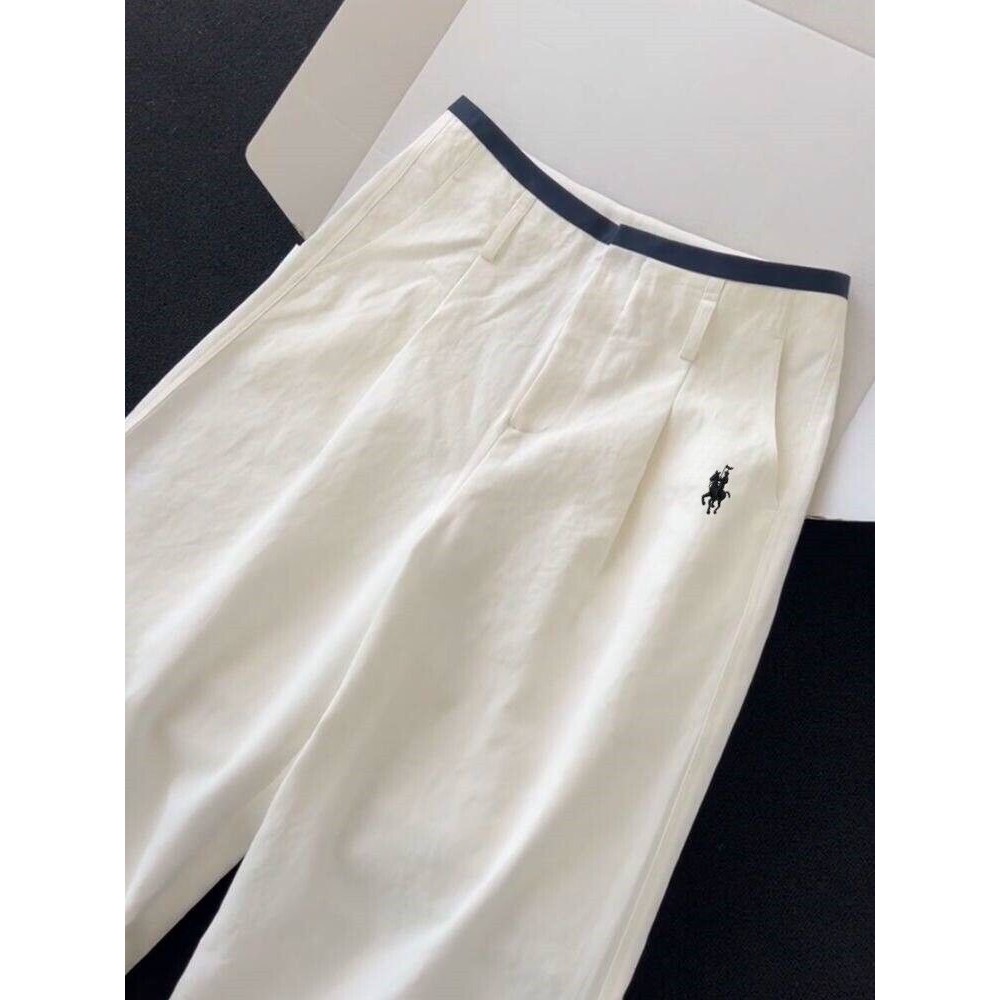 RL polo 闊腿褲 長褲 寛管褲 休閒褲，遮肉垂感寬鬆，小馬刺繡休閒長褲，簡約白色系搭配經典黑色小馬Logo，低調又-細節圖5