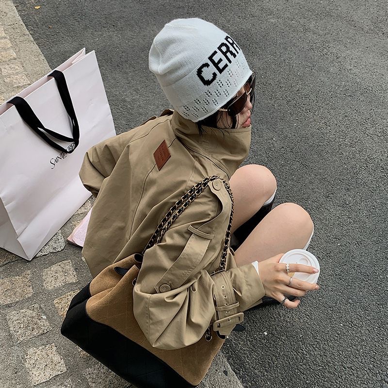 Acne Studios風衣 外套 好氣質 版顯瘦！北歐風立領短版外套，俐落雙排扣設計結合寬鬆剪裁，穿上修飾身形更顯率性-細節圖8