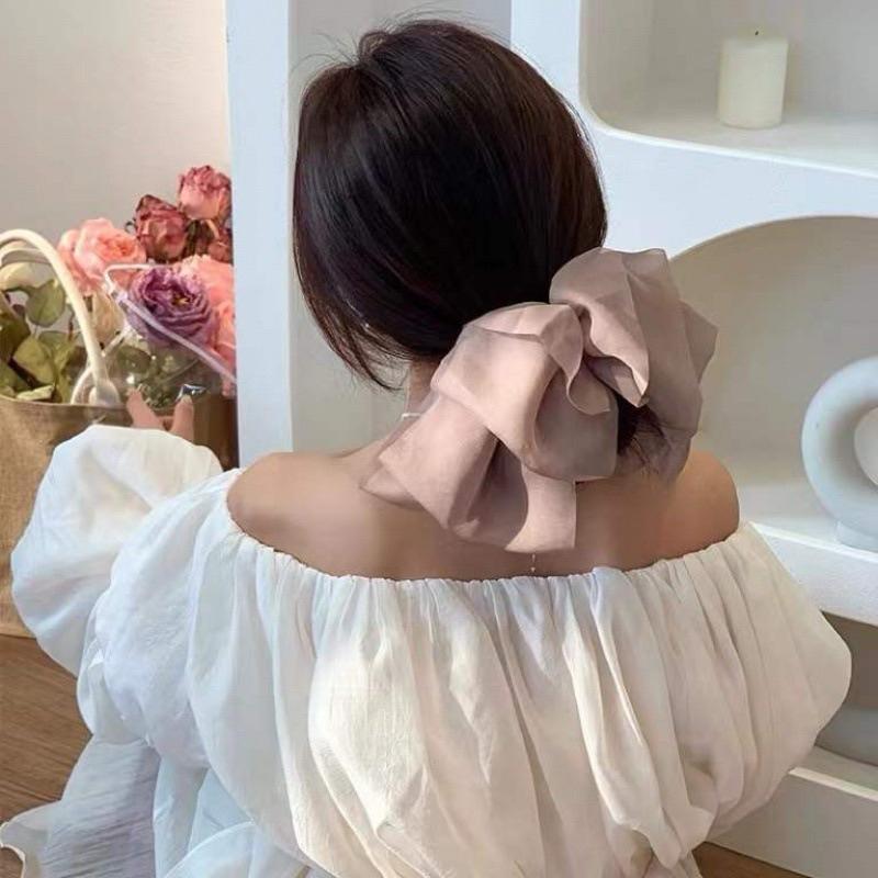 雪紡彈簧夾 馬尾超仙多層百搭 髮夾 法式超仙 蕾絲網紗蝴蝶結 頂夾 彈簧夾 後腦勺髮夾 頭飾ins風 韓國-細節圖3