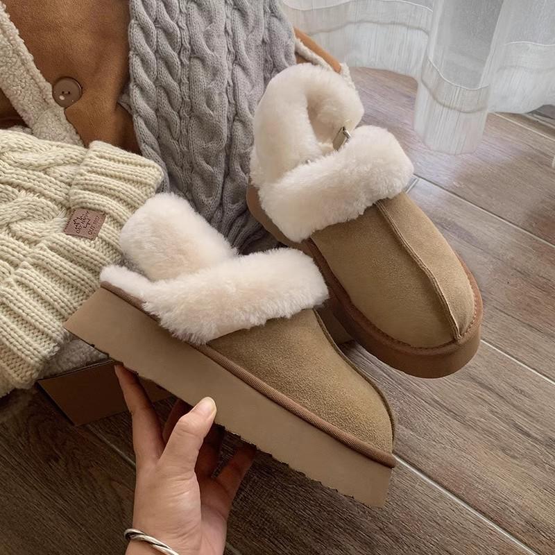 現貨 新款毛毛拖鞋 戶外毛毛鞋 法式毛毛鞋 厚底包頭拖鞋 毛毛半拖鞋女 外穿拖鞋 增高雪地靴 面包棉鞋 拖鞋 毛毛鞋-細節圖3