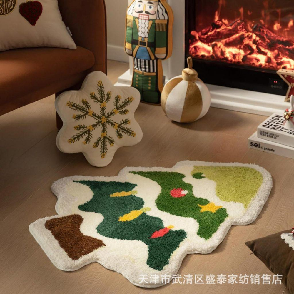北歐 聖誕樹 仿羊絨 地墊 地毯 浴室吸水 腳踏墊 交換禮物 聖誕節 聖誕樹-細節圖2