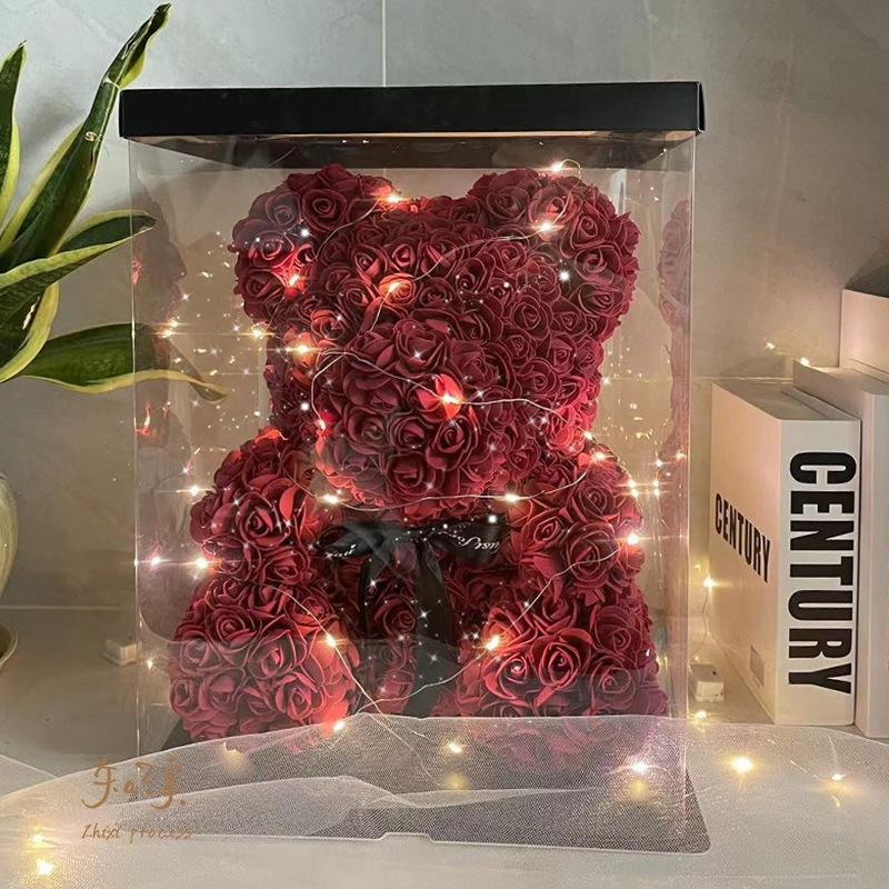 台灣現貨 玫瑰花熊 玫瑰小熊 玫瑰花 抱抱熊 永生熊 浪漫玫瑰花熊 PE仿真玫瑰 情人節花束 情人節生日求婚禮物-細節圖2