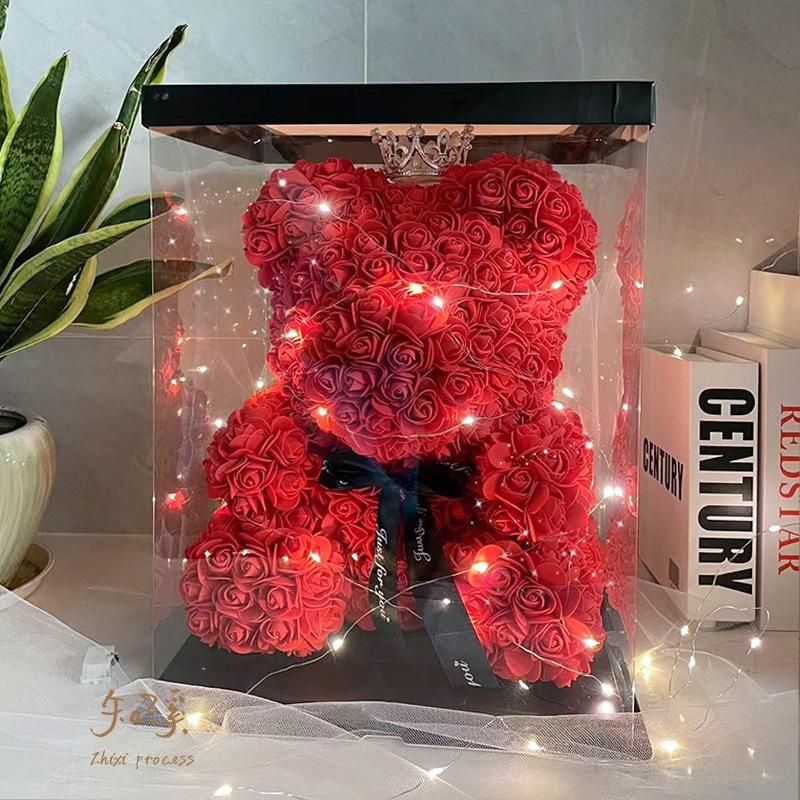 台灣現貨 玫瑰花熊 玫瑰小熊 玫瑰花 抱抱熊 永生熊 浪漫玫瑰花熊 PE仿真玫瑰 情人節花束 情人節生日求婚禮物-細節圖3