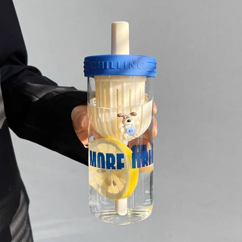 台灣現貨 吸管杯 可愛 大肚水杯 大容量 杯子 女學生 便攜 夏季塑膠杯 水壺 玻璃杯 玻璃水壺 批發-細節圖4